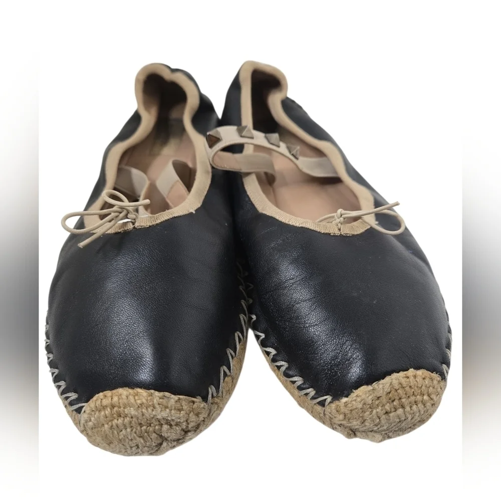 Valentino Garavani Black rockstud leather ballerina flat espadrilles  Size 39